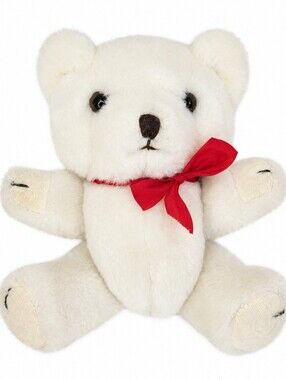 Vintage Polar Teddy Bear with Red Bow 1980s Articulated Plush 5"